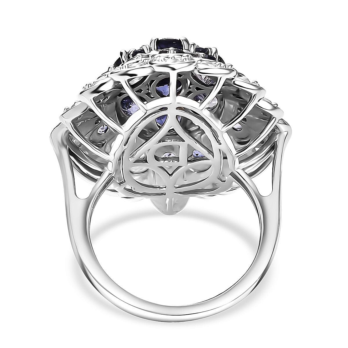 D'Joy Catalina Iolite and White Zircon 4.50 ctw Astral Bloom Ring in Rhodium Over Sterling Silver (Size 10.0)