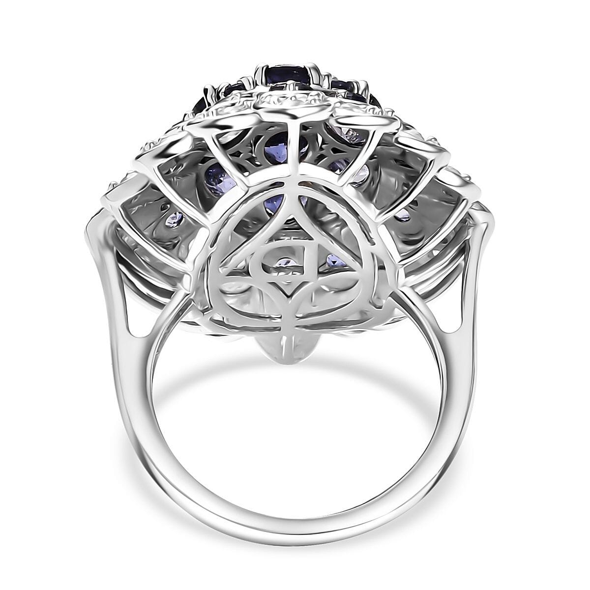 D'Joy Catalina Iolite and White Zircon 4.50 ctw Astral Bloom Ring in Rhodium Over Sterling Silver (Size 10.0) image number 3