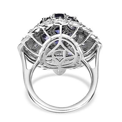 D'Joy Catalina Iolite and White Zircon 4.50 ctw Astral Bloom Ring in Rhodium Over Sterling Silver (Size 10.0)