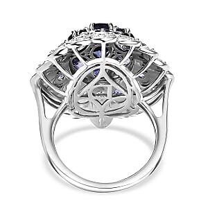 D'Joy Catalina Iolite and White Zircon 4.50 ctw Astral Bloom Ring in Rhodium Over Sterling Silver (Size 7.0)