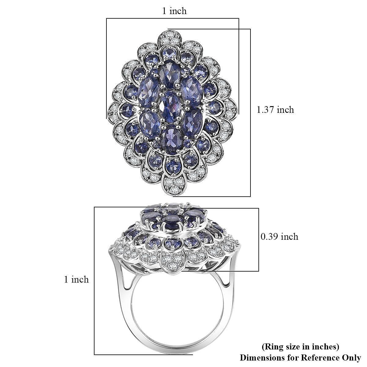 D'Joy Catalina Iolite and White Zircon 4.50 ctw Astral Bloom Ring in Rhodium Over Sterling Silver (Size 8.0) image number 4
