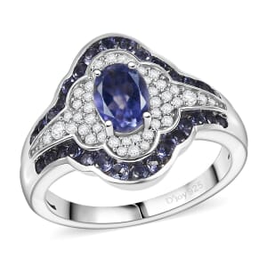 D'Joy Catalina Iolite and White Zircon 1.75 ctw Nebula Crown Ring in Rhodium Over Sterling Silver (Size 10.0)
