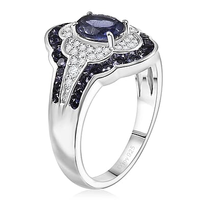 D'Joy Catalina Iolite and White Zircon 1.75 ctw Nebula Crown Ring in Rhodium Over Sterling Silver (Size 10.0)
