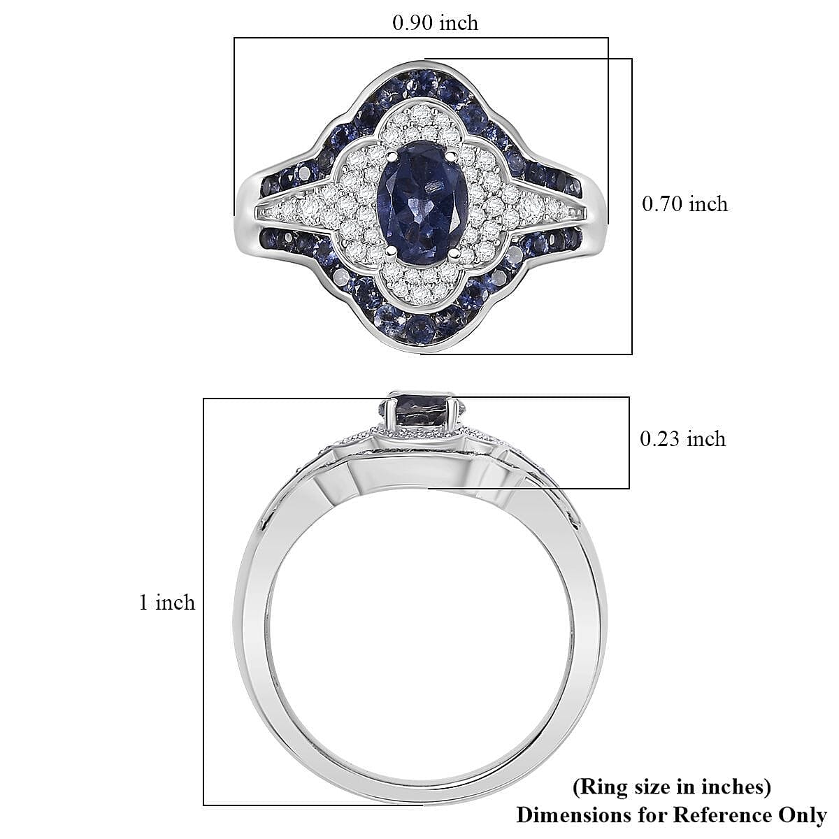 D'Joy Catalina Iolite and White Zircon 1.75 ctw Nebula Crown Ring in Rhodium Over Sterling Silver (Size 10.0)