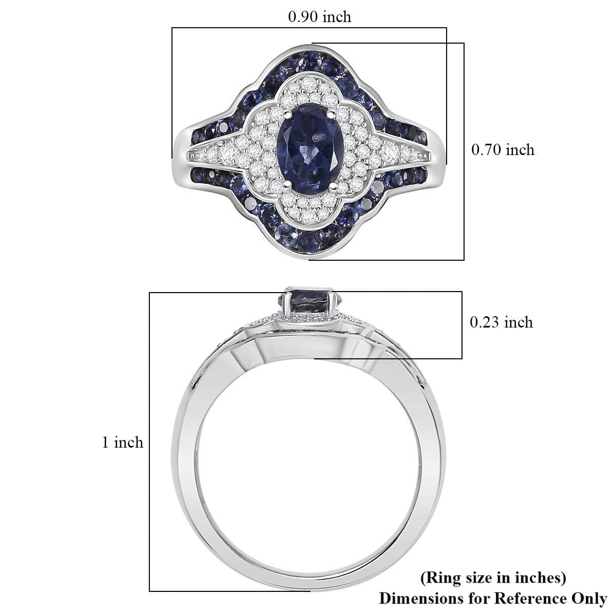 D'Joy Catalina Iolite and White Zircon 1.75 ctw Nebula Crown Ring in Rhodium Over Sterling Silver (Size 10.0) image number 4