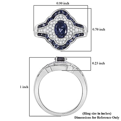 D'Joy Catalina Iolite and White Zircon 1.75 ctw Nebula Crown Ring in Rhodium Over Sterling Silver (Size 10.0)