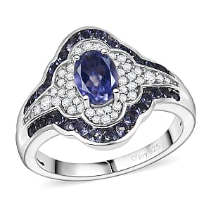 D'Joy Catalina Iolite and White Zircon 1.75 ctw Nebula Crown Ring in Rhodium Over Sterling Silver (Size 6.0)