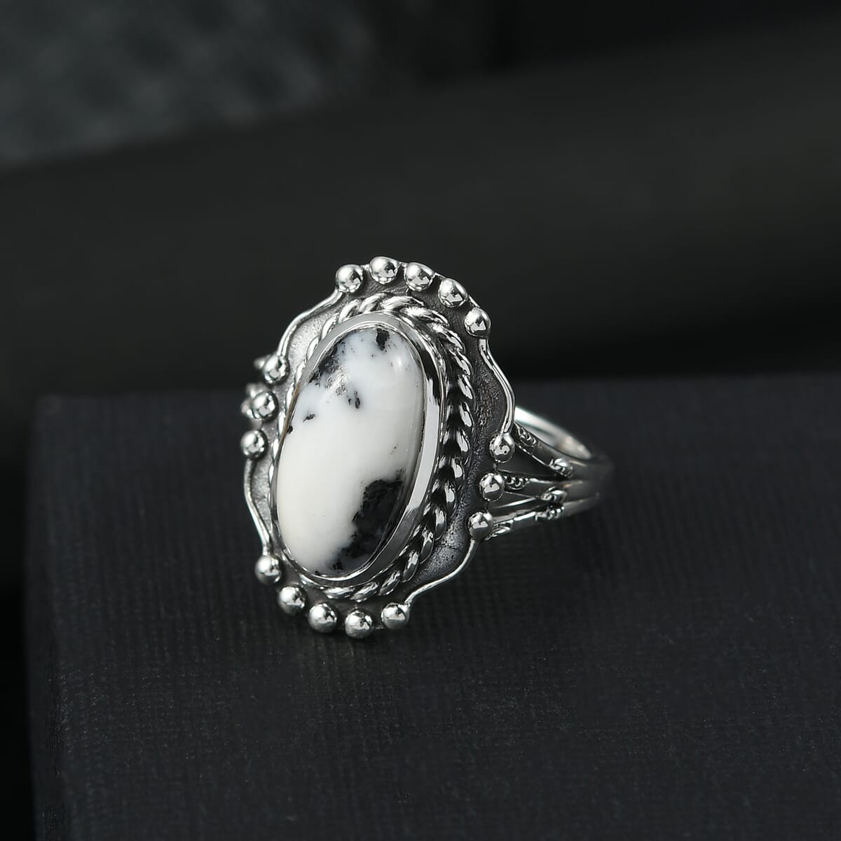 D’Joy Artisan Crafted White Buffalo 3.60 ctw Spirit Ring in Sterling Silver (Size 10.0)  image number 1