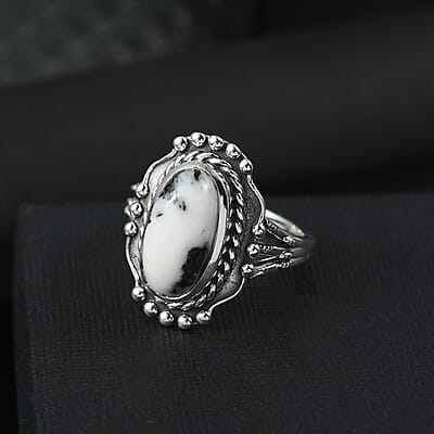 D'Joy Artisan Crafted White Buffalo 3.60 ctw Spirit Ring in Sterling Silver (Size 10.0) 