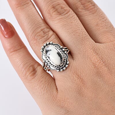 D'Joy Artisan Crafted White Buffalo 3.60 ctw Spirit Ring in Sterling Silver (Size 10.0) 