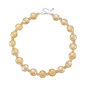 Yellow Color Murano Glass and Champagne Glass Necklace (21 Inches)