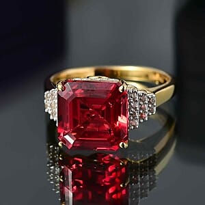 Lab Created Padparadscha Sapphire and Multi Gemstone 7.18 ctw Ring in Vermeil Yellow Gold Over Sterling Silver (Size 10)