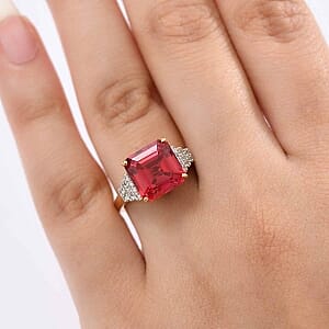 Lab Created Padparadscha Sapphire and Multi Gemstone 7.18 ctw Ring in Vermeil Yellow Gold Over Sterling Silver (Size 10)