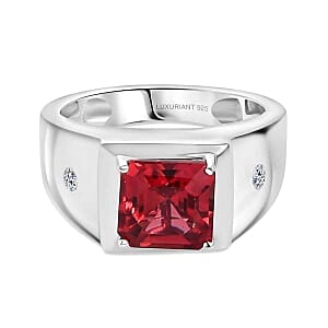 Lab Created Padparadscha Sapphire and Diamond 3.63 ctw Ring in Rhodium Over Sterling Silver (Size 6.5) (5.6 g)