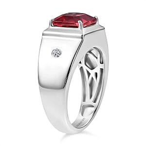Lab Created Padparadscha Sapphire and Diamond 3.63 ctw Ring in Rhodium Over Sterling Silver (Size 6.5) (5.6 g)