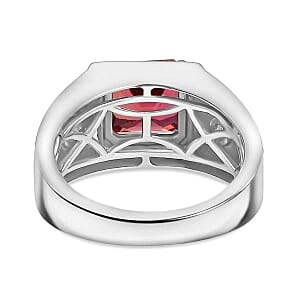 Lab Created Padparadscha Sapphire and Diamond 3.63 ctw Ring in Rhodium Over Sterling Silver (Size 6.5) (5.6 g)