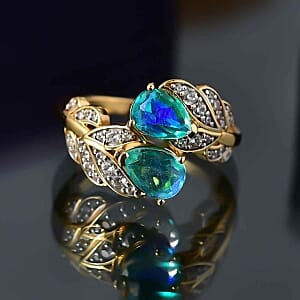 Peacock Triplet Quartz and White Zircon 2.06 ctw Fancy Ring in Vermeil Yellow Gold Over Sterling Silver (Size 11.5)