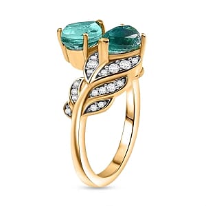 Peacock Triplet Quartz and White Zircon 2.06 ctw Fancy Ring in Vermeil Yellow Gold Over Sterling Silver (Size 11.5)