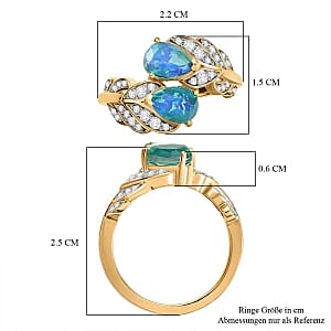Peacock Triplet Quartz and White Zircon 2.06 ctw Fancy Ring in Vermeil Yellow Gold Over Sterling Silver (Size 11.5)