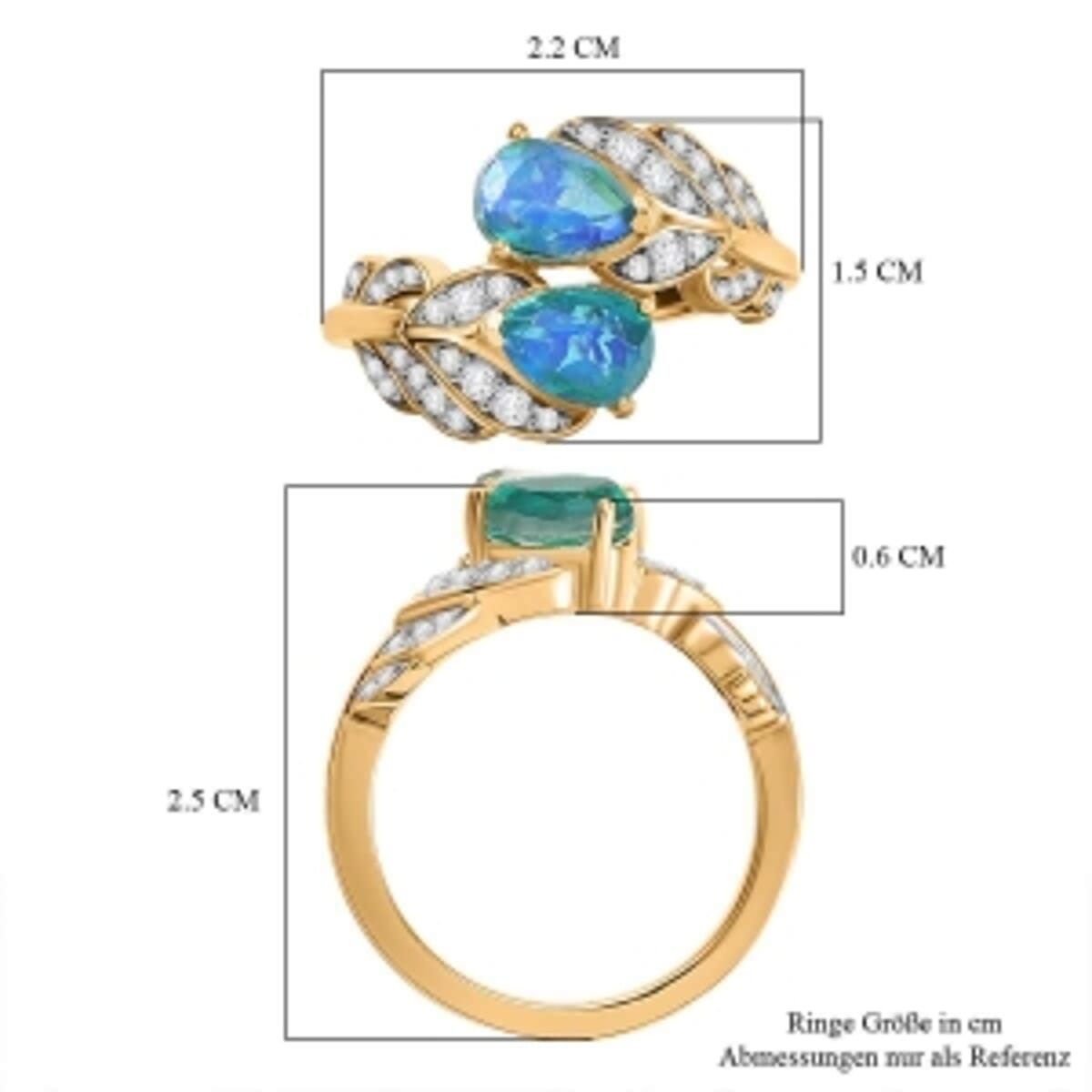 Peacock Triplet Quartz and White Zircon 2.06 ctw Fancy Ring in Vermeil Yellow Gold Over Sterling Silver (Size 11.5) image number 5