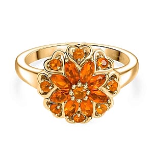Fire Opal 0.59 ctw Ring in Vermeil Yellow Gold Over Sterling Silver (Size 5.5)