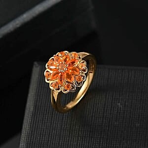 Fire Opal 0.59 ctw Ring in Vermeil Yellow Gold Over Sterling Silver (Size 5.5)