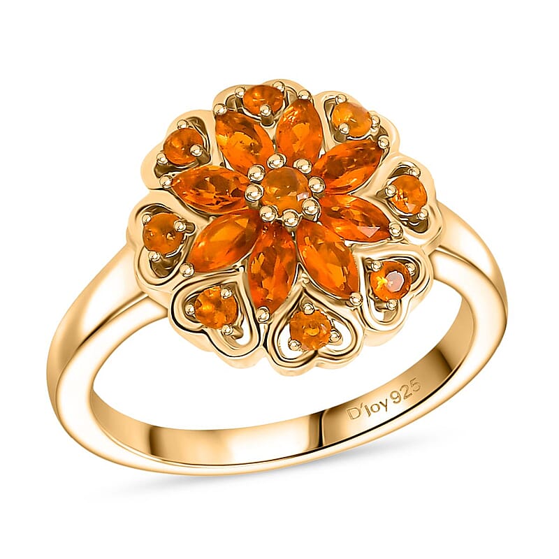 D'Joy Jalisco Fire Opal 0.60 ctw Ring in 18K YG Plated Sterling Silver (Size 11.5)