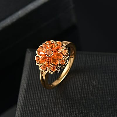 D'Joy Jalisco Fire Opal 0.60 ctw Ring in 18K YG Plated Sterling Silver (Size 11.5)