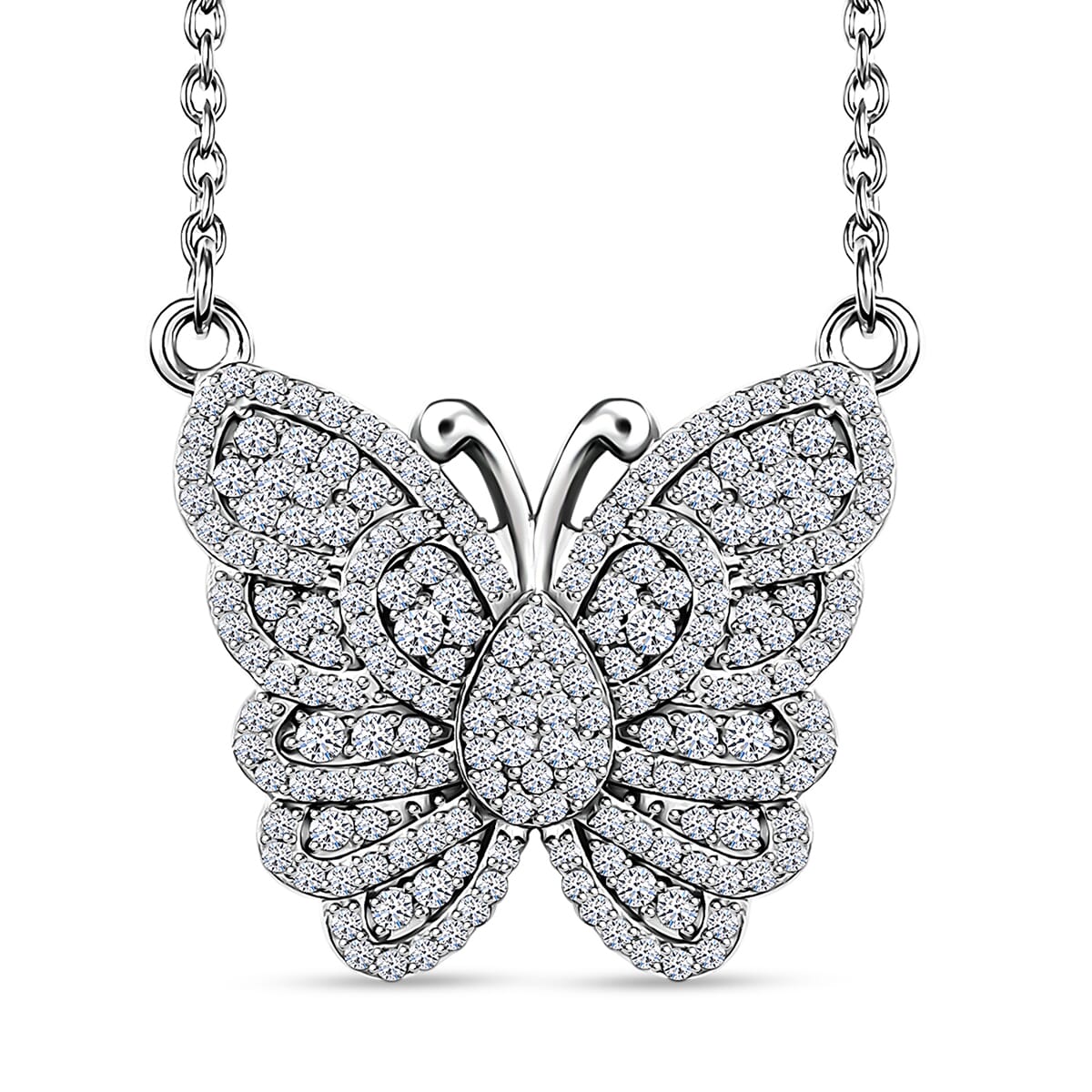 Luxuriant Lab Grown Diamond G-H SI 1.00 ctw Butterfly Necklace 18 Inches in Rhodium Over Sterling Silver  image number 0