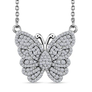 Luxuriant Lab Grown Diamond G-H SI 1.00 ctw Butterfly Necklace 18 Inches in Rhodium Over Sterling Silver 