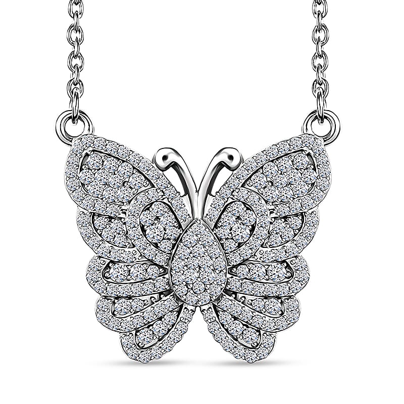 Luxuriant Lab Grown Diamond G-H SI 1.00 ctw Butterfly Necklace 18-20 Inches in Rhodium Over Sterling Silver