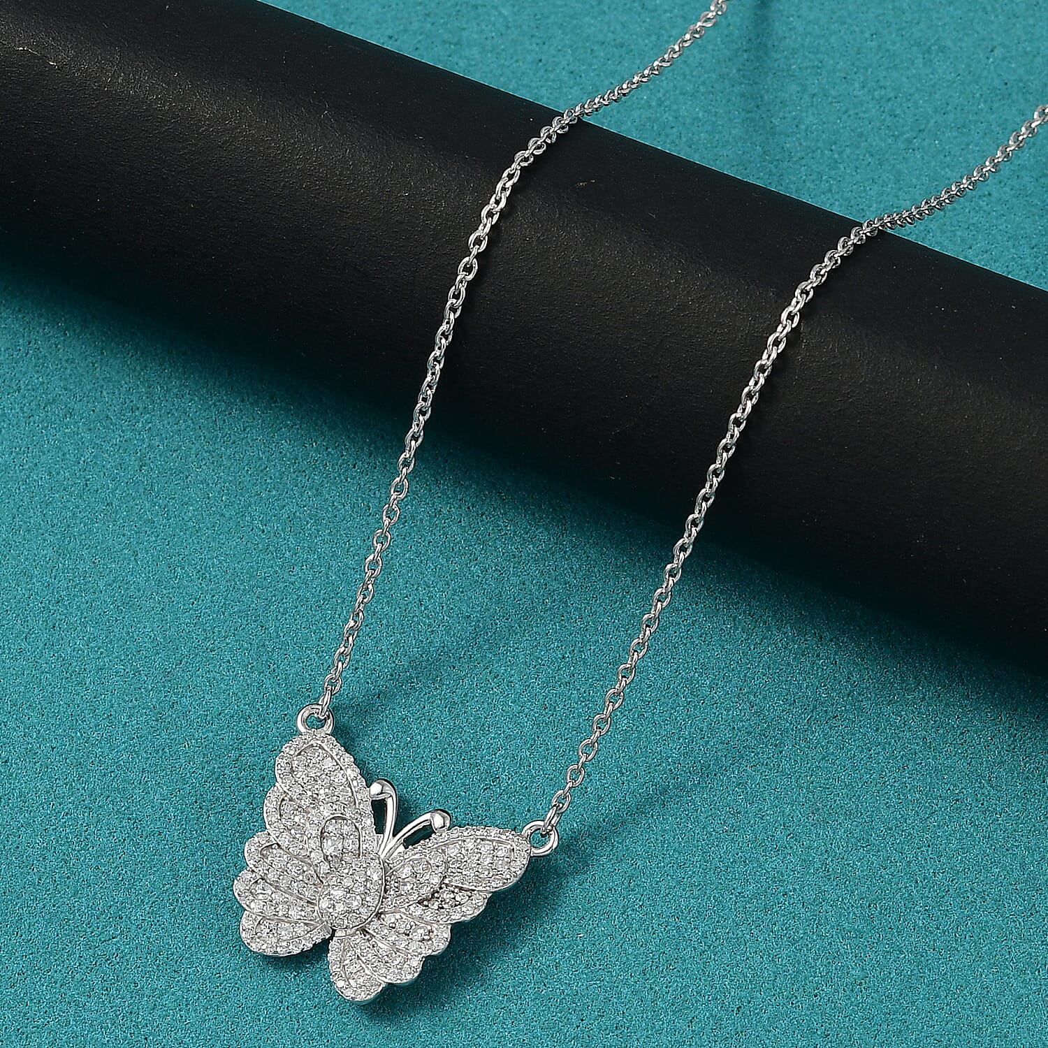 Luxuriant Lab Grown Diamond G-H SI 1.00 ctw Butterfly Necklace 18-20 Inches in Rhodium Over Sterling Silver (Del. In 10-12 Days)