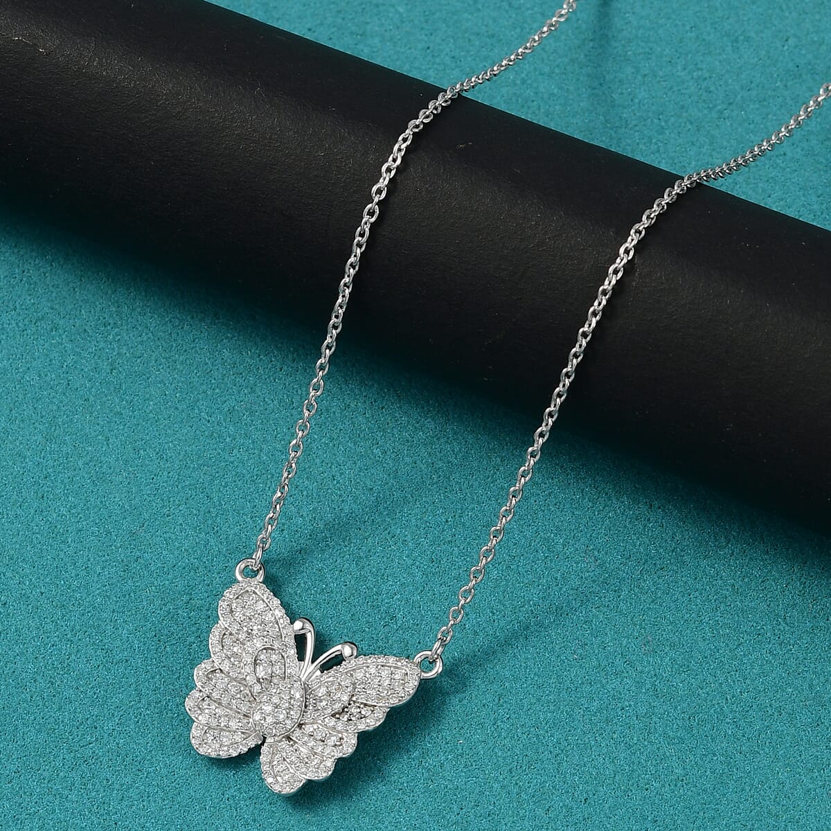 Luxuriant Lab Grown Diamond G-H SI 1.00 ctw Butterfly Necklace 18 Inches in Rhodium Over Sterling Silver  image number 1