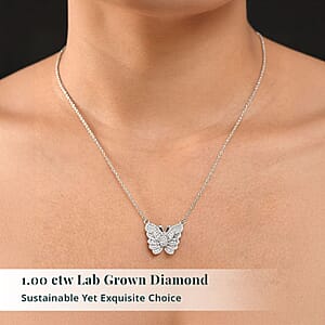 Luxuriant Lab Grown Diamond G-H SI 1.00 ctw Butterfly Necklace 18 Inches in Rhodium Over Sterling Silver  (Del. In 10-12 Days)