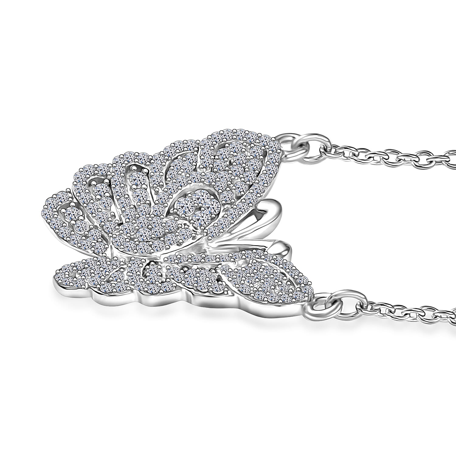 Luxuriant Lab Grown Diamond G-H SI 1.00 ctw Butterfly Necklace 18-20 Inches in Rhodium Over Sterling Silver (Del. In 10-12 Days)
