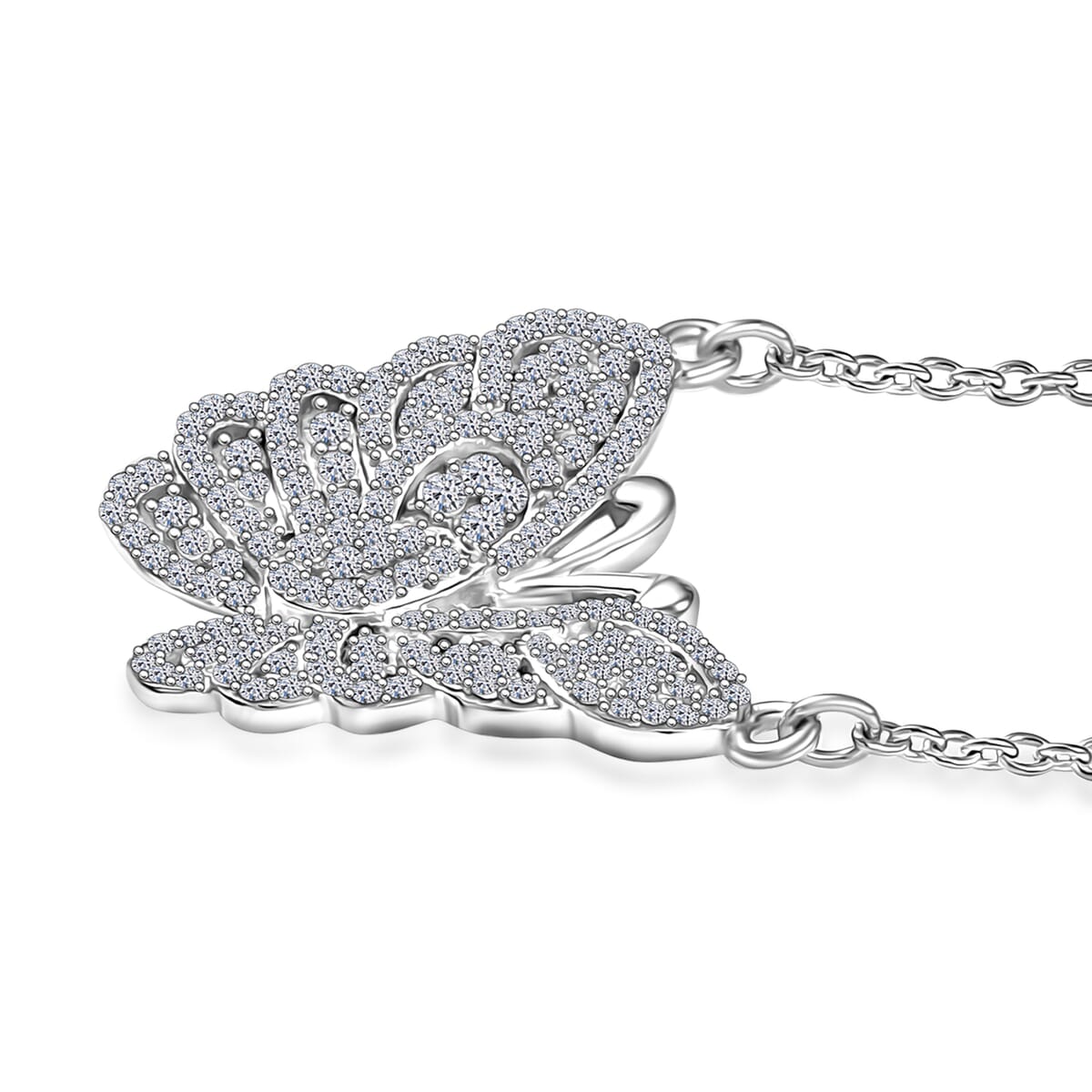 Luxuriant Lab Grown Diamond G-H SI 1.00 ctw Butterfly Necklace 18 Inches in Rhodium Over Sterling Silver  image number 3