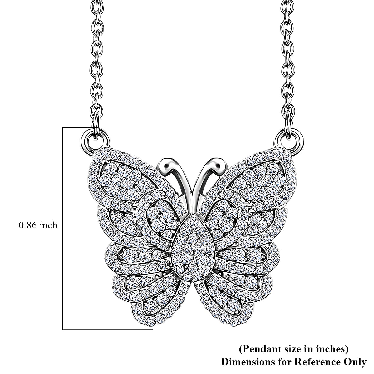 Luxuriant Lab Grown Diamond G-H SI 1.00 ctw Butterfly Necklace 18-20 Inches in Rhodium Over Sterling Silver (Del. In 10-12 Days)