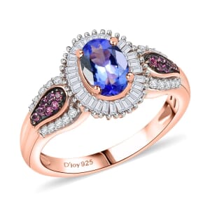 D'Joy Premium Tanzanite, Pink Spinel and Diamond 1.15 ctw Sunrise Ring in 18K Vermeil Rose Gold Over Sterling Silver (Size 10.0)