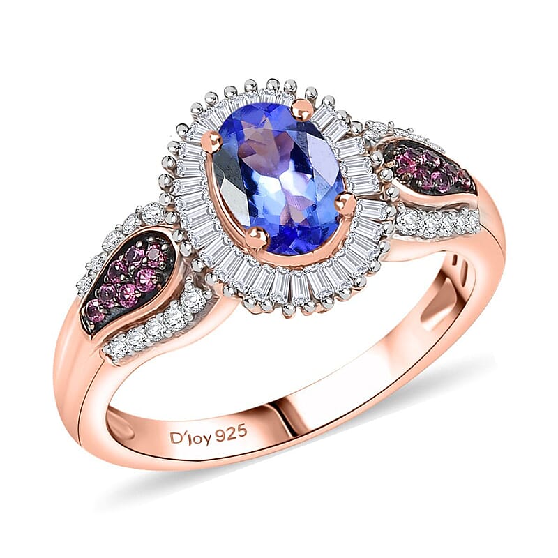 D'Joy Premium Tanzanite, Pink Spinel and Diamond 1.15 ctw Sunrise Ring in 18K Vermeil Rose Gold Over Sterling Silver (Size 10.0)