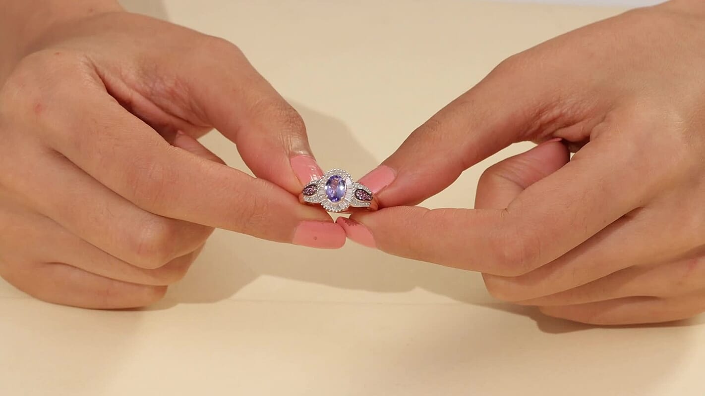 D'Joy Tanzanite, Pink Spinel and Diamond Ring in 18K Vermeil RG Over Sterling Silver (Size 10.0) 1.20 ctw