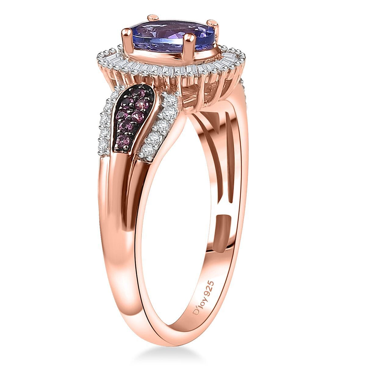 D'Joy Premium Tanzanite, Pink Spinel and Diamond 1.15 ctw Sunrise Ring in 18K Vermeil Rose Gold Over Sterling Silver (Size 10.0)