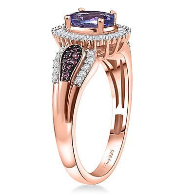 D'Joy Premium Tanzanite, Pink Spinel and Diamond 1.15 ctw Sunrise Ring in 18K Vermeil Rose Gold Over Sterling Silver (Size 10.0)