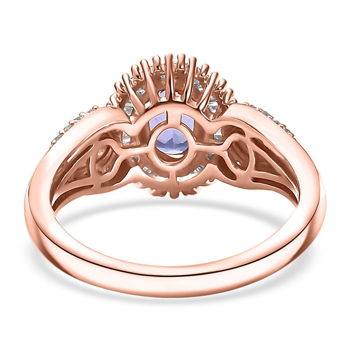 D'Joy Premium Tanzanite, Pink Spinel and Diamond 1.15 ctw Sunrise Ring in 18K Vermeil Rose Gold Over Sterling Silver (Size 10.0)