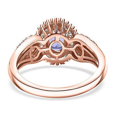 D'Joy Premium Tanzanite, Pink Spinel and Diamond 1.15 ctw Sunrise Ring in 18K Vermeil Rose Gold Over Sterling Silver (Size 10.0)