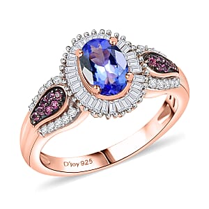 D'Joy Premium Tanzanite, Pink Spinel and Diamond 1.15 ctw Sunrise Ring in 18K Vermeil Rose Gold Over Sterling Silver (Size 8.0)