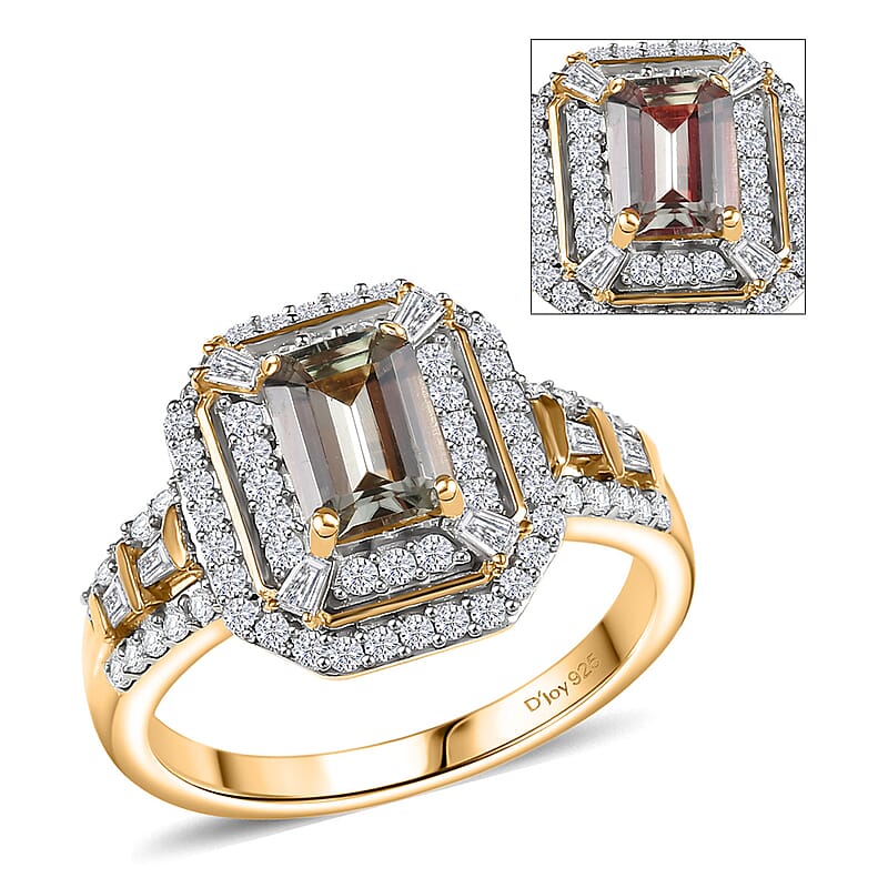 D'Joy AAA Asscher Cut Turkizite and Moissanite 1.80 ctw Ethereal Echo Ring in 18K Vermeil Yellow Gold Over Sterling Silver (Size 10.0)