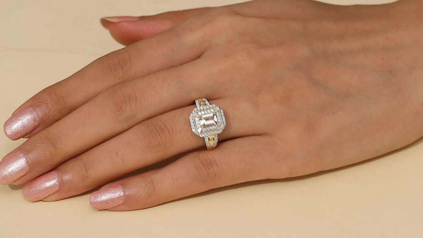 D'Joy AAA Asscher Cut Turkizite, Moissanite Ring in 18K Vermeil YG Over Sterling Silver (Size 10.0) 1.80 ctw