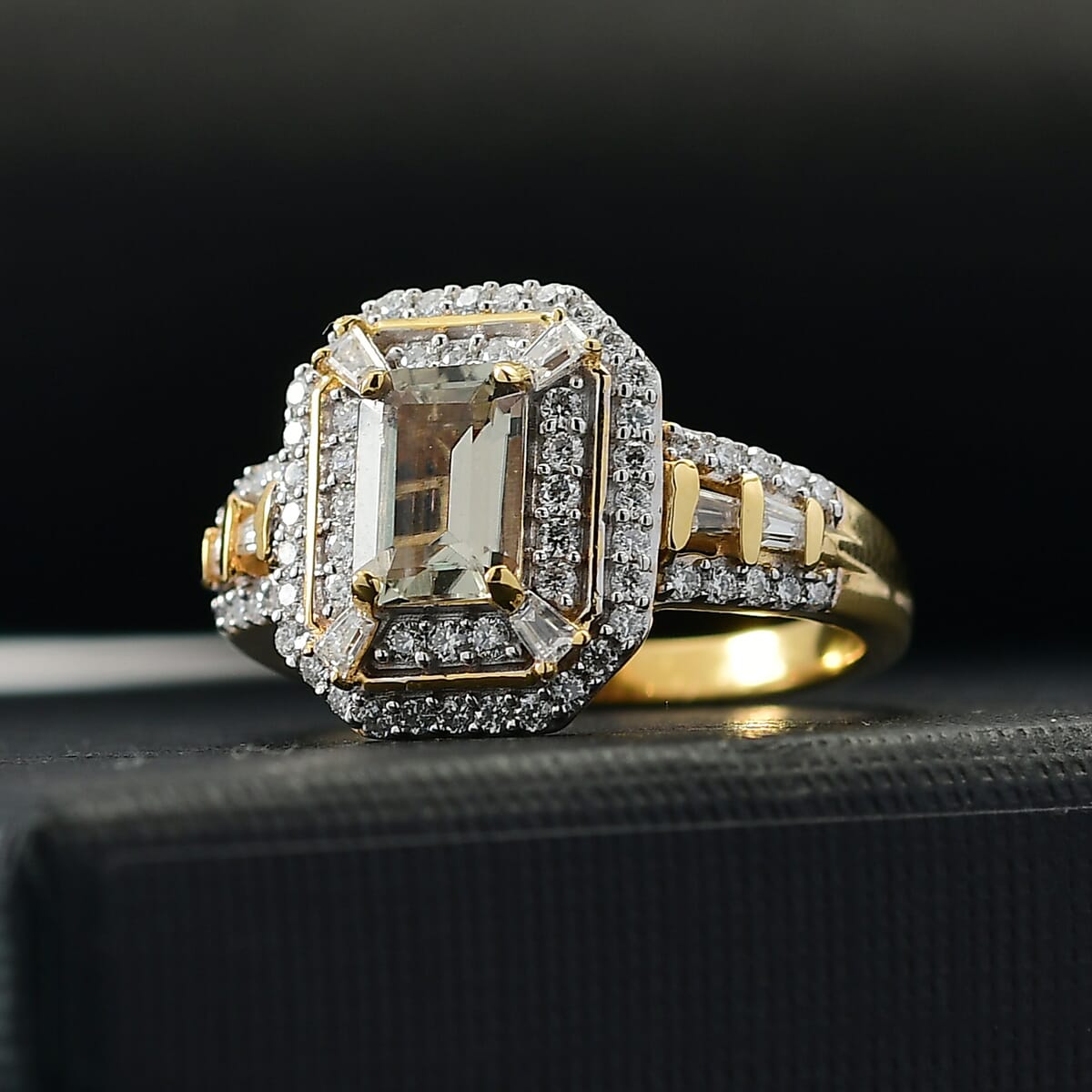 D'Joy AAA Asscher Cut Turkizite, Moissanite Ring in 18K Vermeil YG Over Sterling Silver (Size 10.0) 1.80 ctw image number 1