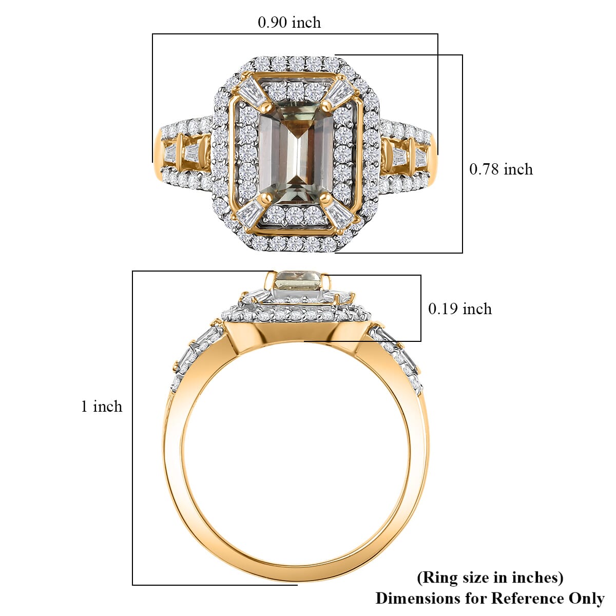 D'Joy AAA Asscher Cut Turkizite, Moissanite Ring in 18K Vermeil YG Over Sterling Silver (Size 10.0) 1.80 ctw image number 5
