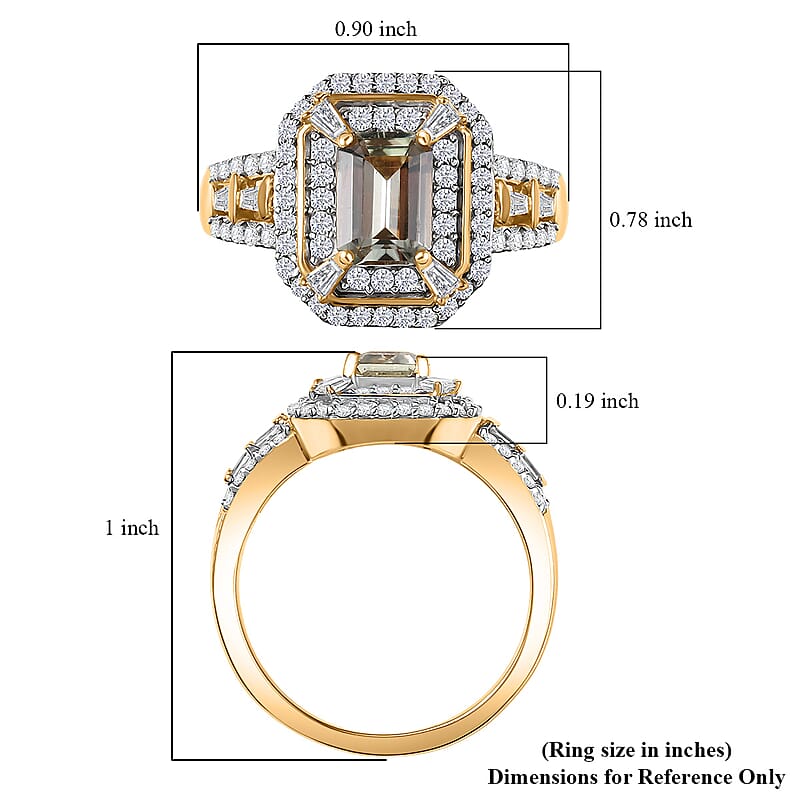 D'Joy AAA Asscher Cut Turkizite and Moissanite 1.80 ctw Ethereal Echo Ring in 18K Vermeil Yellow Gold Over Sterling Silver (Size 10.0)
